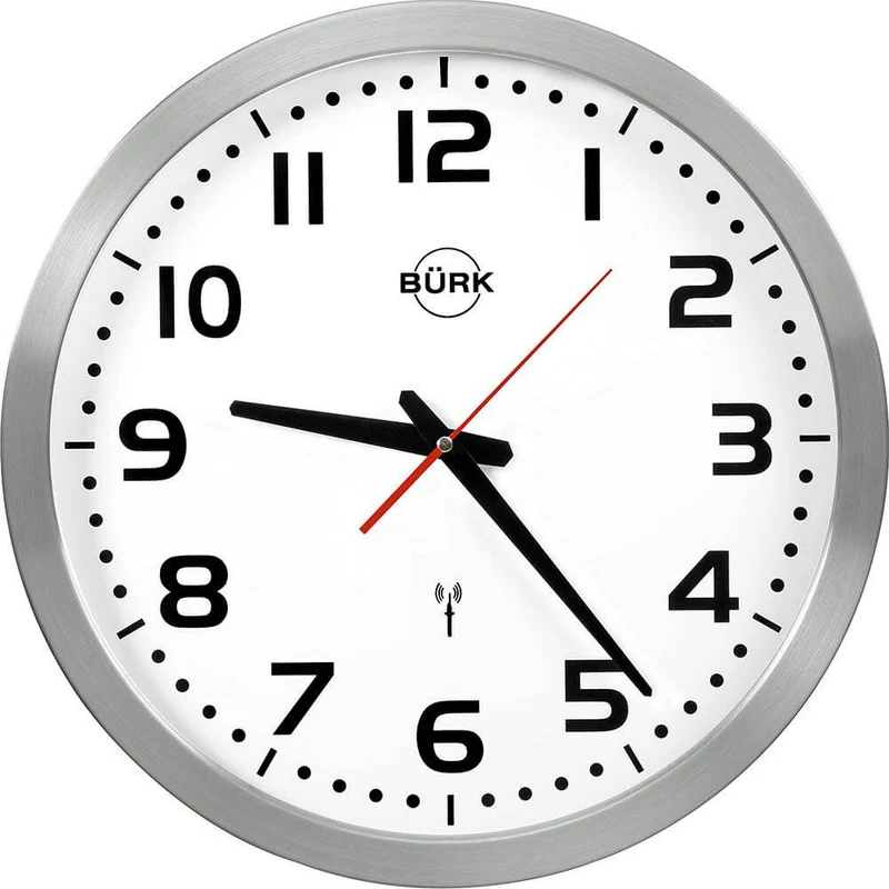 Horloge murale radio-pilotée BÜRK MOBATIME, Ø 40 cm, acier inoxydable