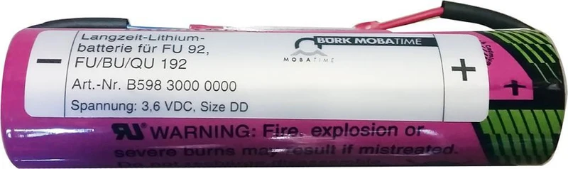 Pile lithium longue durée BÜRK MOBATIME, pour mouvement d'horlogerie industriel FU/BU/QU 192