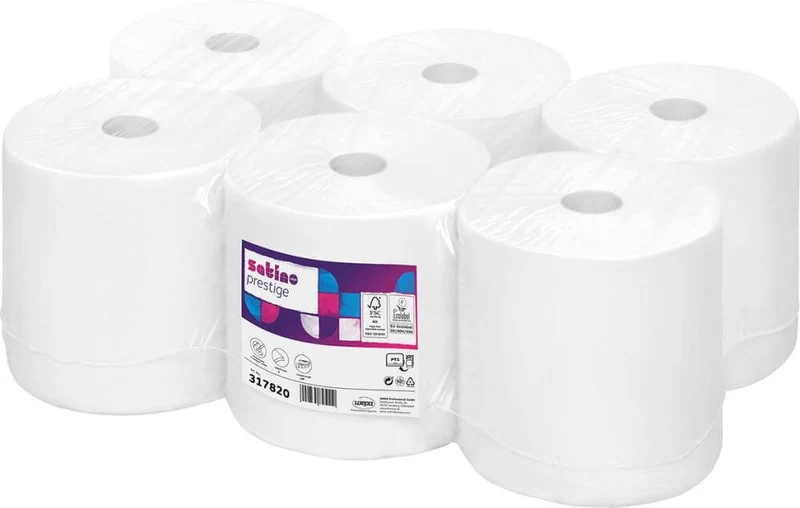 Rouleau d'essuie-tout NEUTRE, Prestige 2 plis, 150 m, 6 rouleaux SATINO