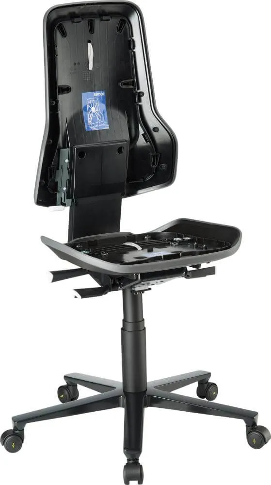 BIMOS, Chaise de travail Bimos ESD Neon 2, gris, hauteur d'assise 450-620 mm, avec roulettes, sans rembourrage