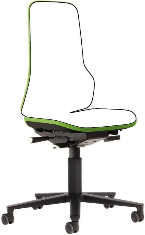 BIMOS, Chaise de travail Bimos verte, sans rembourrage, hauteur d'assise 450-620 mm, avec roulettes