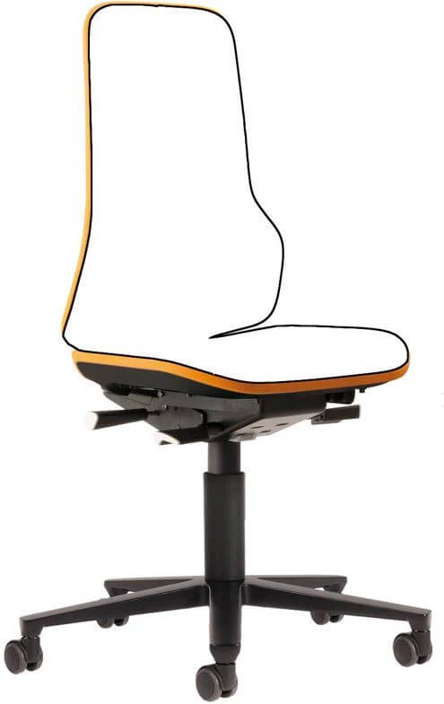 BIMOS, Chaise de travail Bimos ESD Neon 2, orange, hauteur d'assise 450-620 mm, avec roulettes, sans rembourrage
