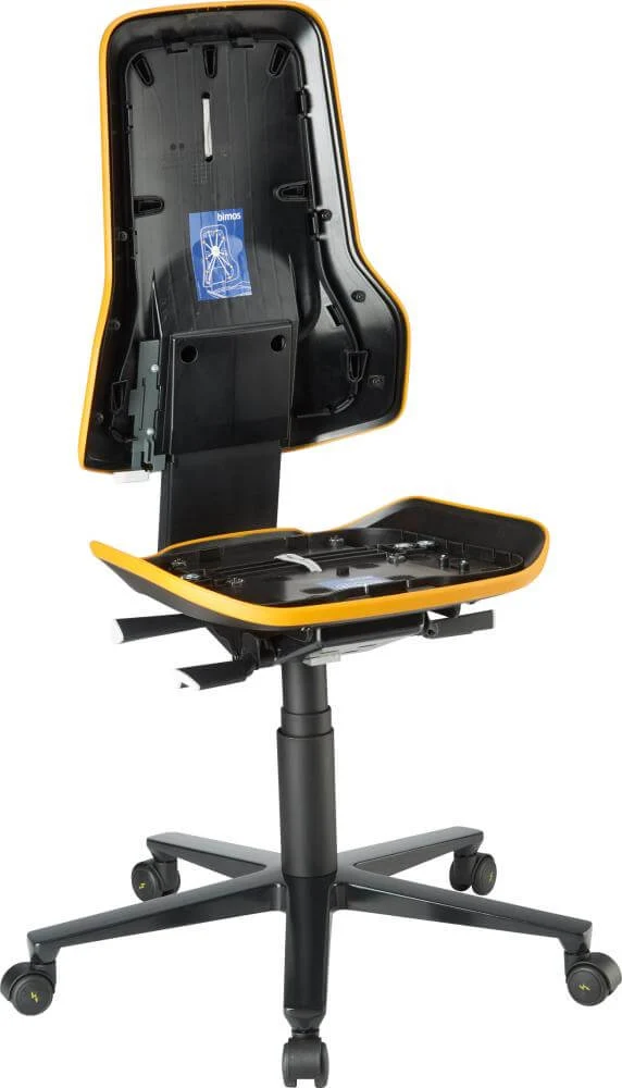 BIMOS, Chaise de travail Bimos ESD Neon 2, orange, hauteur d'assise 450-620 mm, avec roulettes, sans rembourrage