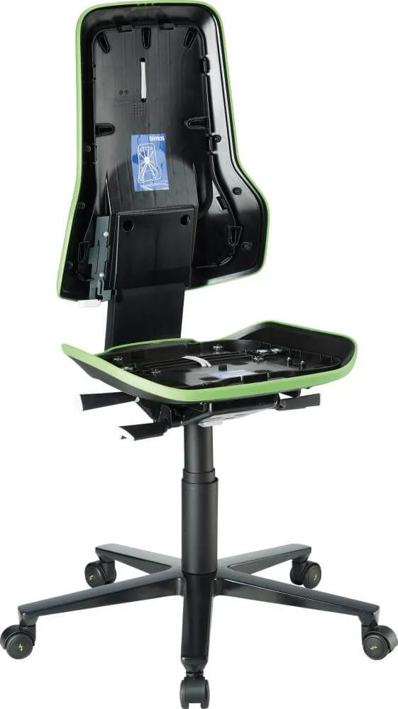 BIMOS, Chaise de travail Bimos ESD Neon 2, vert, hauteur d'assise 450-620 mm, avec roulettes, sans rembourrage