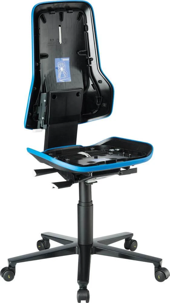 BIMOS, Chaise de travail Bimos ESD Neon 2, bleu, hauteur d'assise 450-620 mm, avec roulettes, sans rembourrage