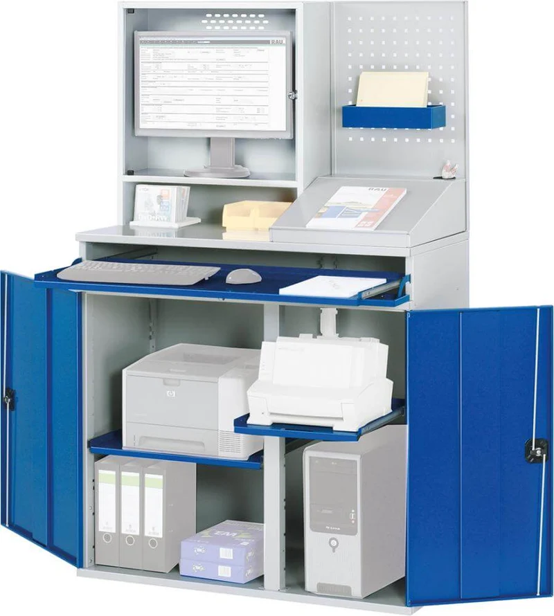 Armoire informatique RAU, L1100xP520xH1770 mm RAL 7035/5010 boîtier fixe avec porte