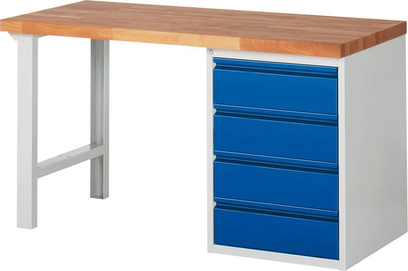 Établi RAU, Basic B1500xT700xH840mm RAL 7035/5010 BMP: 40mm 4 tiroirs