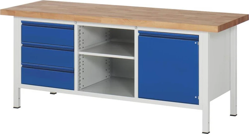 Établi RAU, Basic B2000xT700xH840mm RAL 7035/5010 BMP: 40 mm 3 tiroirs, 1 porte
