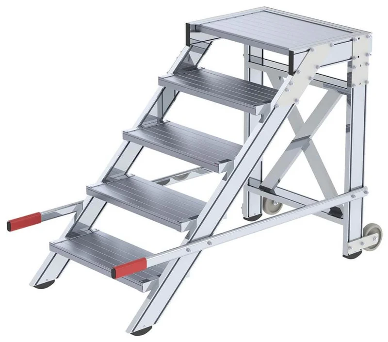 Podium de travail en aluminium MUNK, mobile, 5 marches en aluminium, largeur 600 mm, hauteur du podium 0,99 m, hauteur de travail jusqu'à 3,00 m.