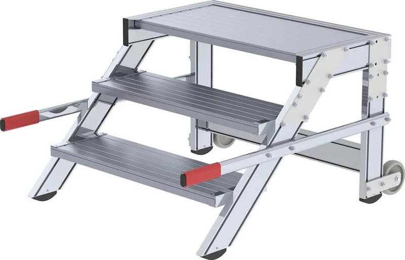 Podium de travail en aluminium MUNK, mobile, 3 marches en aluminium, largeur 800 mm, hauteur du podium 0,59 m, hauteur de travail jusqu'à 2,60 m.