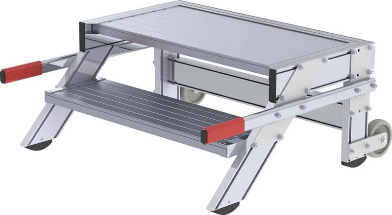 Podium de travail en aluminium MUNK, mobile, 2 marches en aluminium, largeur 800 mm, hauteur du podium 0,39 m, hauteur de travail jusqu'à 2,40 m.