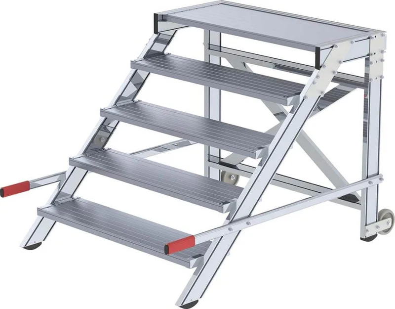 Podium de travail en aluminium MUNK, mobile, 5 marches en aluminium, largeur 1000 mm, hauteur du podium 0,99 m, hauteur de travail jusqu'à 3,00 m.