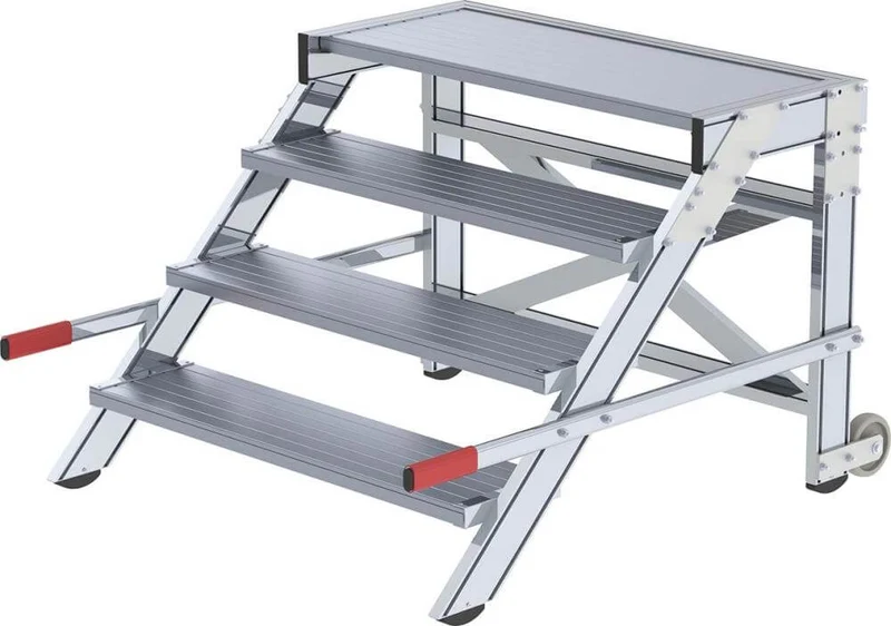 Podium de travail en aluminium MUNK, mobile, 4 marches en aluminium, largeur 1000 mm, hauteur du podium 0,79 m, hauteur de travail jusqu'à 2,80 m.