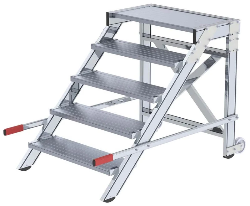 Podium de travail en aluminium MUNK, mobile, 5 marches en aluminium, largeur 800 mm, hauteur du podium 0,99 m, hauteur de travail jusqu'à 3,00 m.