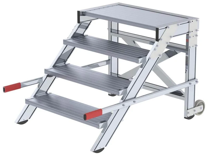 Podium de travail en aluminium MUNK, mobile, 4 marches en aluminium, largeur 800 mm, hauteur du podium 0,79 m, hauteur de travail jusqu'à 2,80 m.