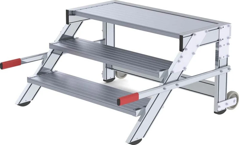 Podium de travail en aluminium MUNK, mobile, 3 marches en aluminium, largeur 1000 mm, hauteur du podium 0,59 m, hauteur de travail jusqu'à 2,60 m.