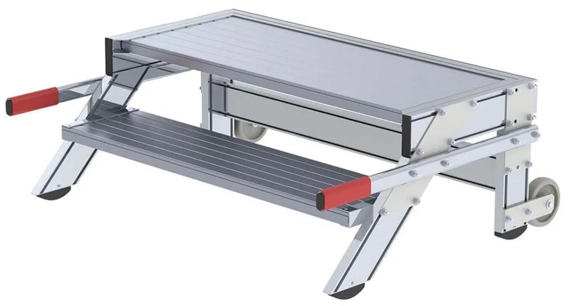 Podium de travail en aluminium MUNK, mobile, 2 marches en aluminium, largeur 1000 mm, hauteur du podium 0,39 m, hauteur de travail jusqu'à 2,40 m.