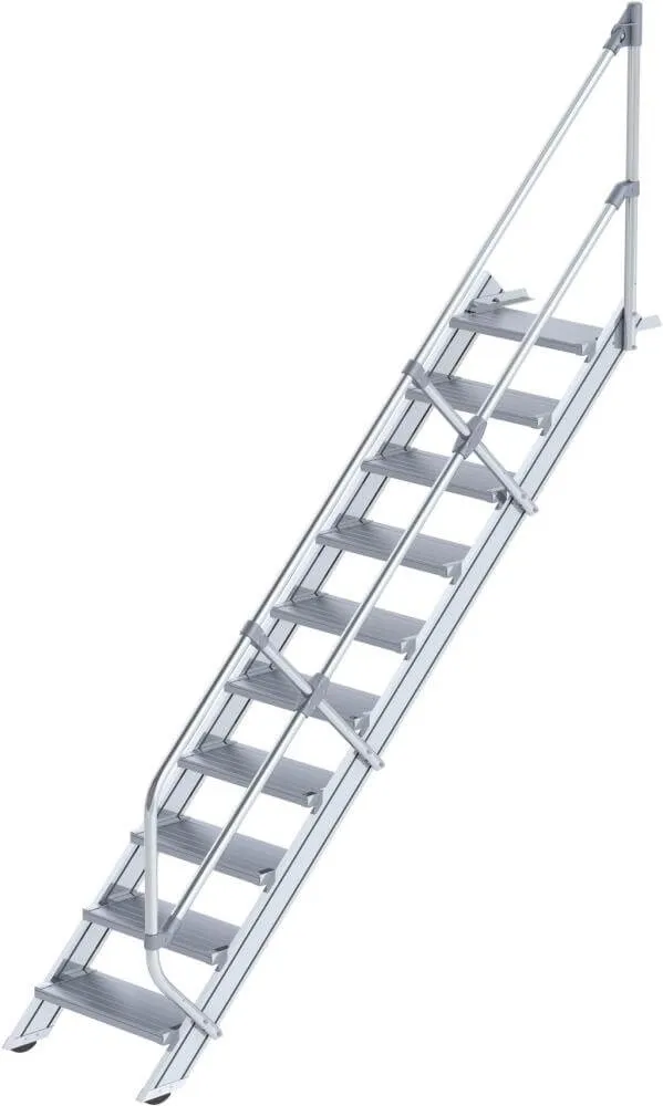Escalier en aluminium MUNK, 45 degrés 10 marches L 600 mm hauteur libre 2080 mm débordement 2341 mm