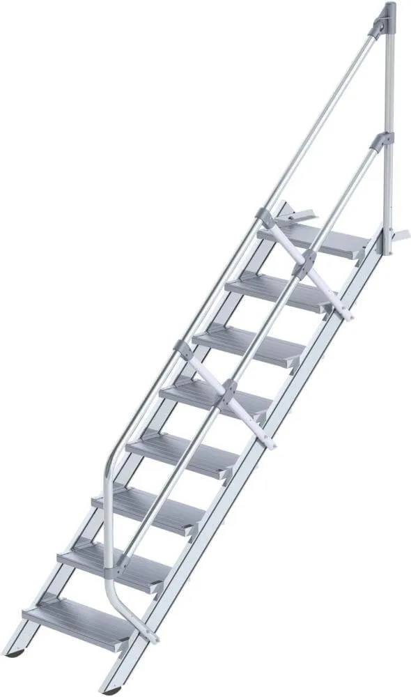 Escalier en aluminium MUNK, 45 degrés 8 marches L 600 mm hauteur libre 1670 mm débordement 1924 mm