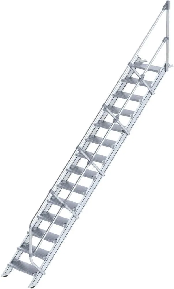 Escalier en aluminium MUNK, 45 degrés 14 marches L 600 mm hauteur libre 2910 mm débordement 3179 mm