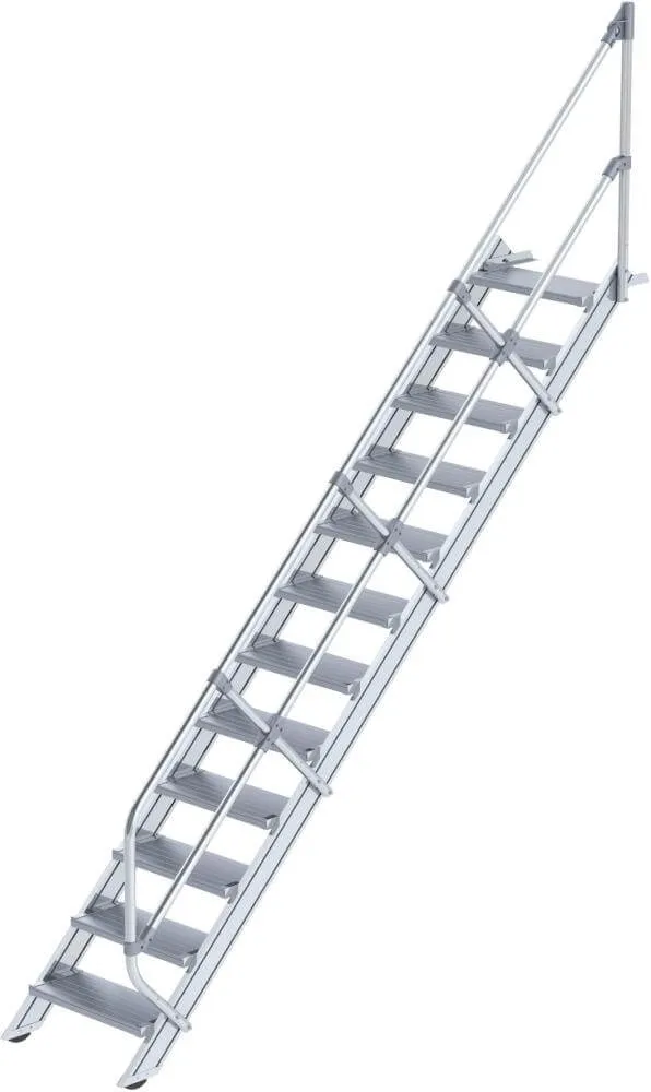 Escalier en aluminium MUNK, 45 degrés 12 marches L 600 mm hauteur libre 2500 mm débordement 2761 mm