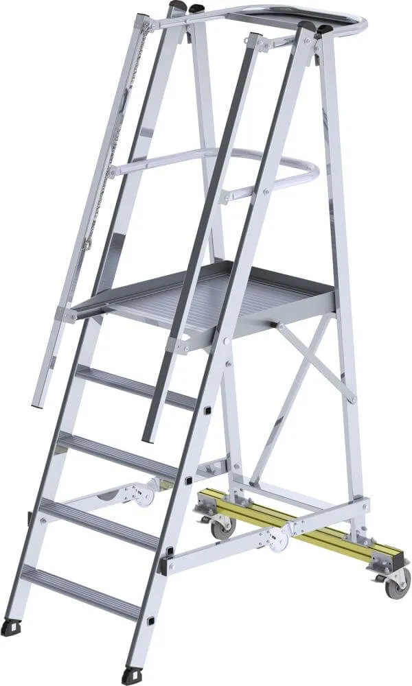 Escabeau en aluminium MUNK, 5 marches avec main courante Hauteur de la plateforme 1,15 m Hauteur de travail jusqu'à 3,15 m