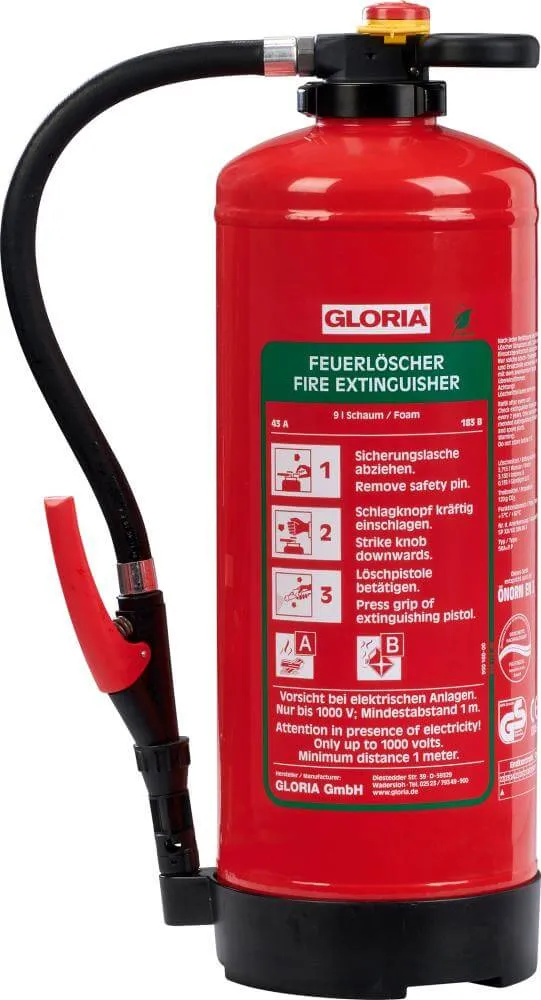 Extincteur à mousse GLORIA, SKA+9PRO sans fluor classe de feu A et B