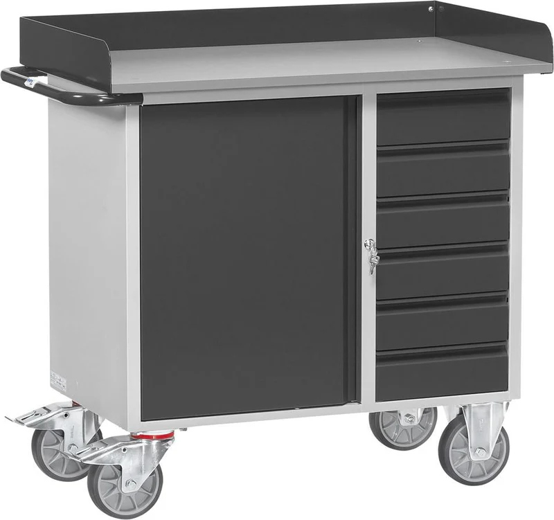 Chariot d'atelier FETRA, L1080xP590xH915mm RAL 7035/7016 6 tiroirs, 1 armoire