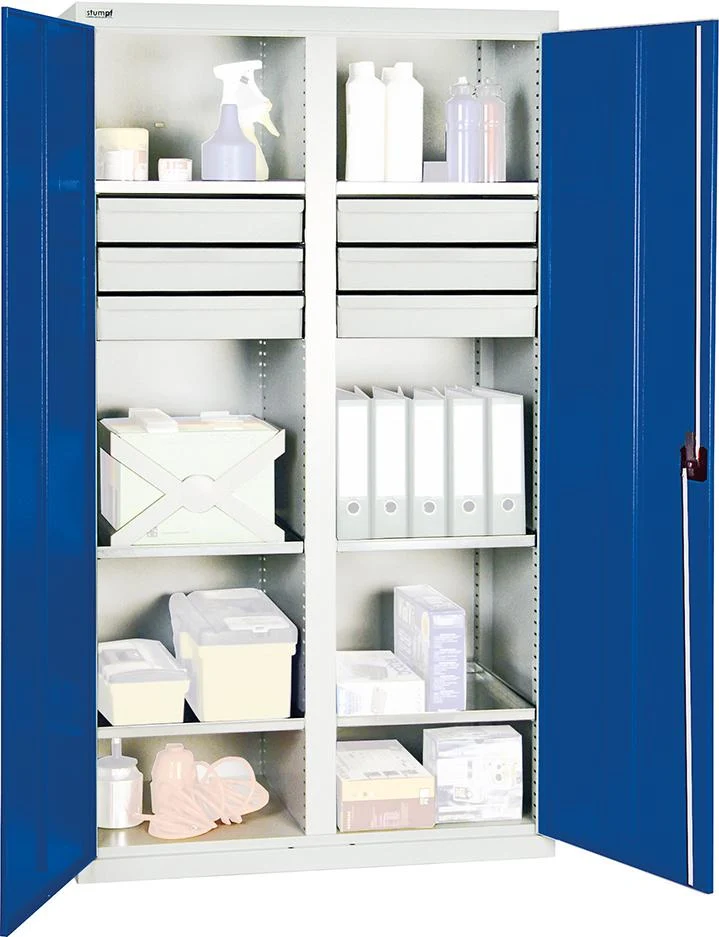 Armoire à outils STUMPF, S2000 RAL 7035/5010 6 étagères à bacs 6 tiroirs 100 mm