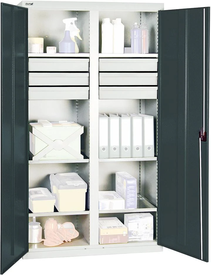 Armoire à outils STUMPF, S2000 RAL 7035/7016 6 étagères à bacs 6 tiroirs 100 mm