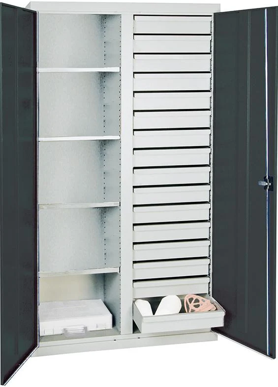 Armoire à outils STUMPF, cloison centrale S2000 RAL 7035/7016, 16 étagères S 4