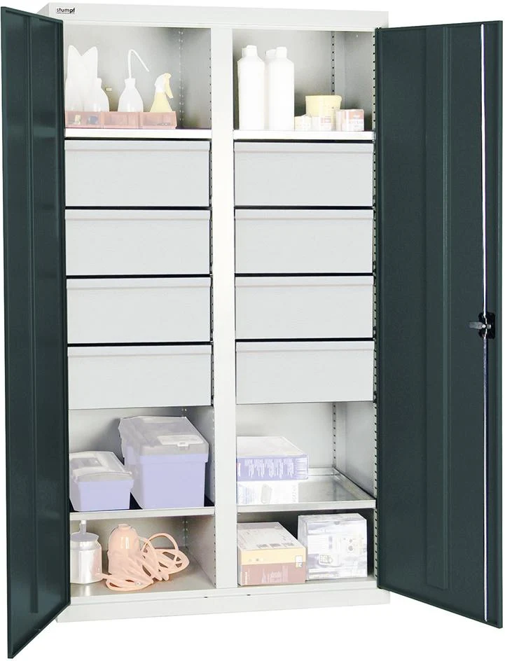 Armoire à outils STUMPF, S2000 RAL 7035/7016 4 étagères à bacs 6 tiroirs 200 mm