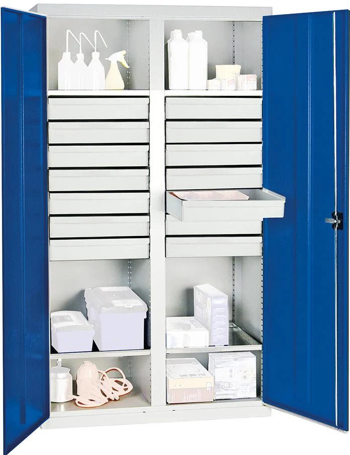 Armoire à outils STUMPF, S2000 RAL 7035/5010 4 étagères à bacs 14 tiroirs 100mm