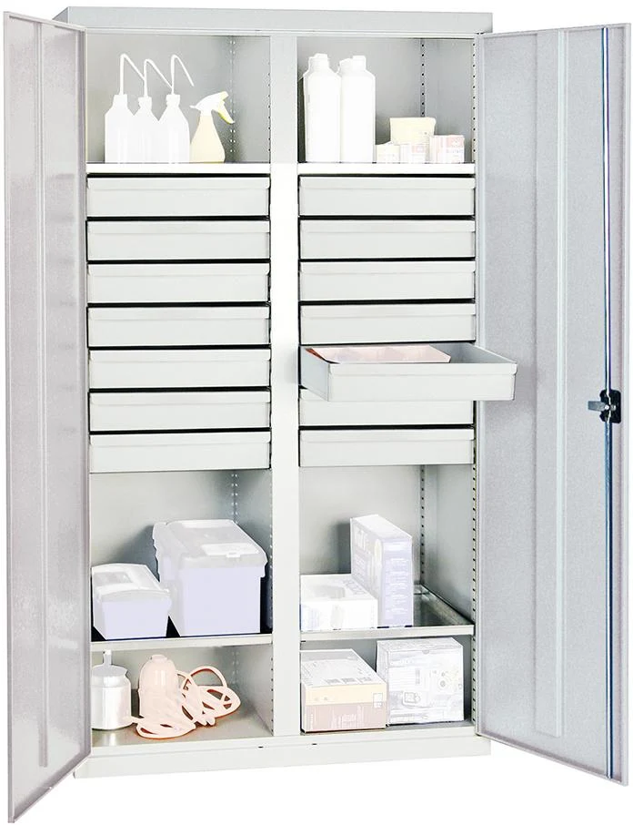Armoire à outils STUMPF, S2000 RAL 7035/7035 4 étagères à bacs 14 tiroirs 100mm