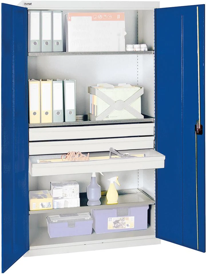 Armoire à outils STUMPF, S2000 RAL 7035/5010 3 étagères-bacs 3 tiroirs