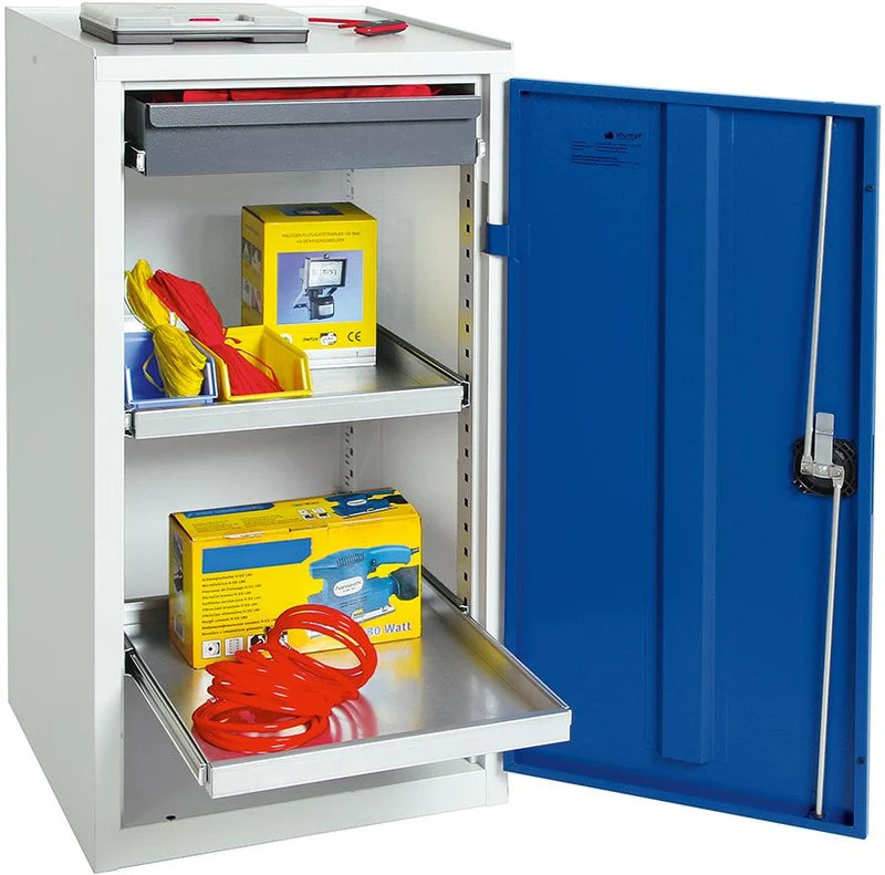 Meuble latéral STUMPF, L500xP500xH1000 mm RAL 7035/5010 1 tiroir, 2 plateaux