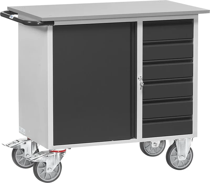 Chariot d'atelier FETRA, L1080xP590xH915mm RAL 7035/7016 6 tiroirs, 1 armoire