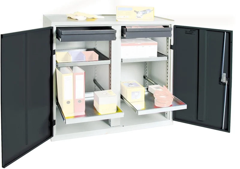 Armoire à outils STUMPF, S3000 RAL 7035/7016 2 tiroirs 100 mm 4 étagères à bacs