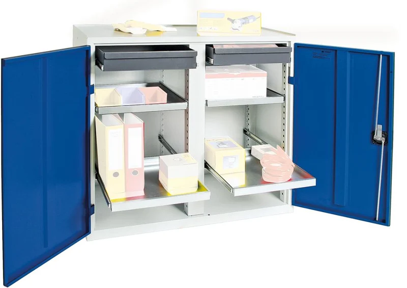 Armoire à outils STUMPF, L1000xP500xH1000 mm RAL 7035/5010 2 tiroirs, 4 bacs