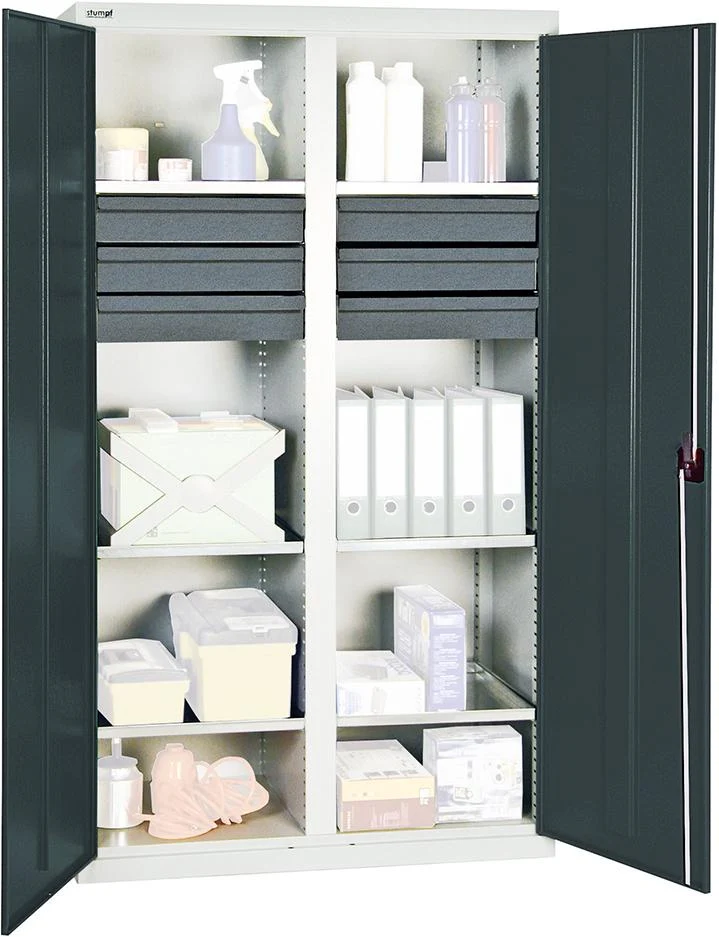 Armoire à outils STUMPF, S3000 RAL 7035/7016 2 compartiments, 6 étagères à bacs 6 tiroirs
