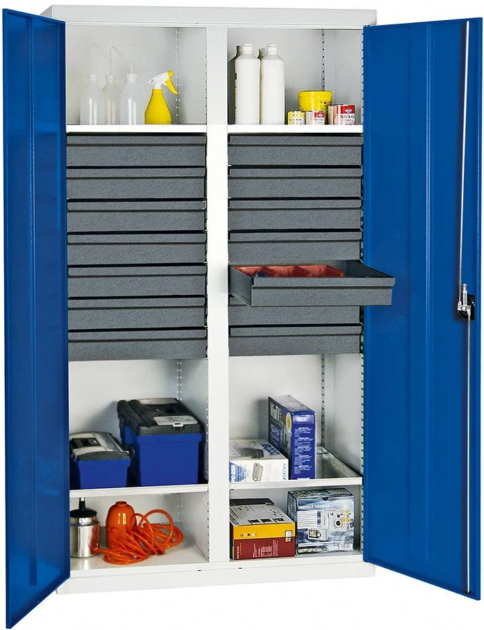 Armoire à outils STUMPF, L1000xP500xH1800 mm RAL 7035/5010 14 tiroirs, 4 bacs