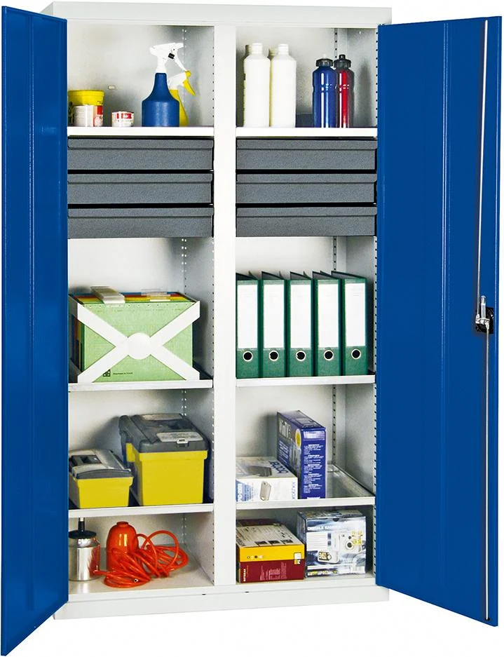 Armoire à outils STUMPF, L1000xP500xH1800 mm RAL 7035/5010 6 tiroirs, 6 bacs
