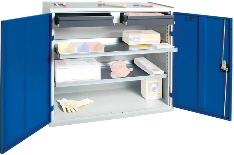 Armoire à outils STUMPF, L1000xP500xH1000 mm RAL 7035/5010 2 tiroirs, 2 bacs