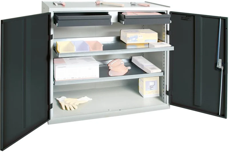 Armoire à outils STUMPF, S3000 RAL 7035/7016 2 tiroirs 100 mm 2 étagères à bacs