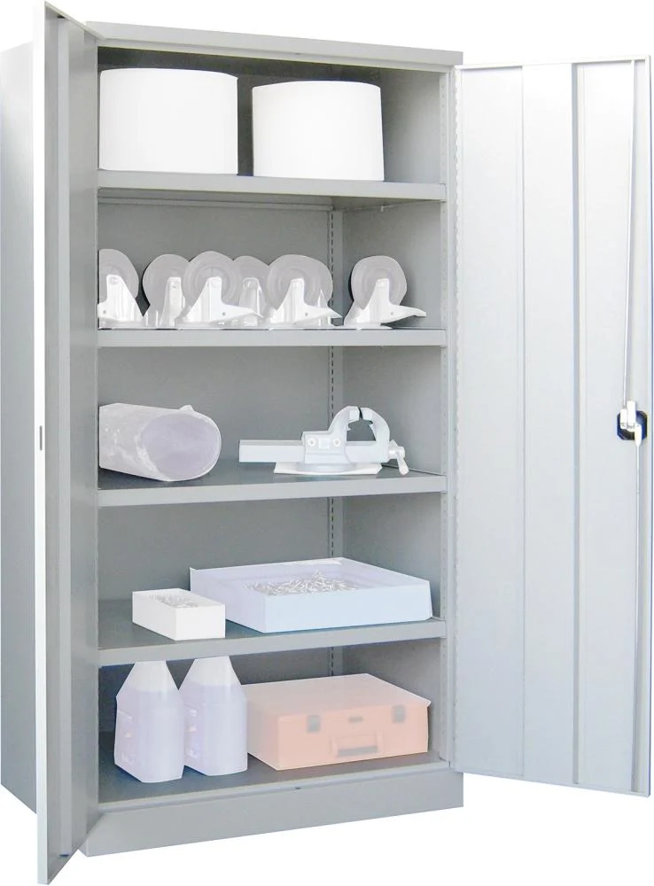 Armoire robuste PAVOY, avec portes L1040 x P630 x H1950 mm 4 étagères RAL 7035