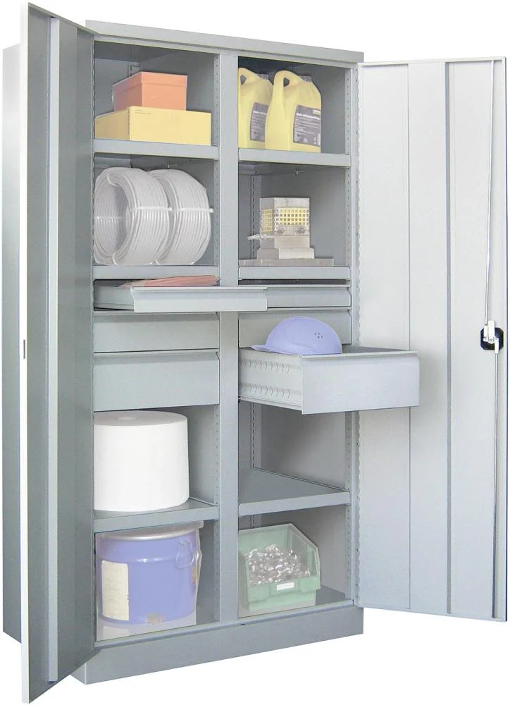 Armoire robuste PAVOY, avec portes H1950xL1040xP630 mm 6 FB,SL chaque 2x75,125,175mm panneau central RAL 7035