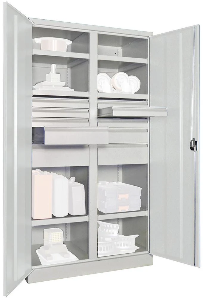 Armoire robuste PAVOY, avec portes H1950xL1040xP630 mm 6 FB,SL 6x75,2x125,175mm Panneau central RAL 7035