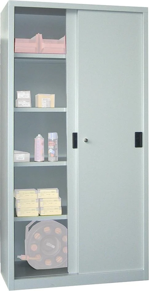 Armoire à portes coulissantes PAVOY, L1000xP500xH1950 mm 4 étagères galvanisées RAL 7035