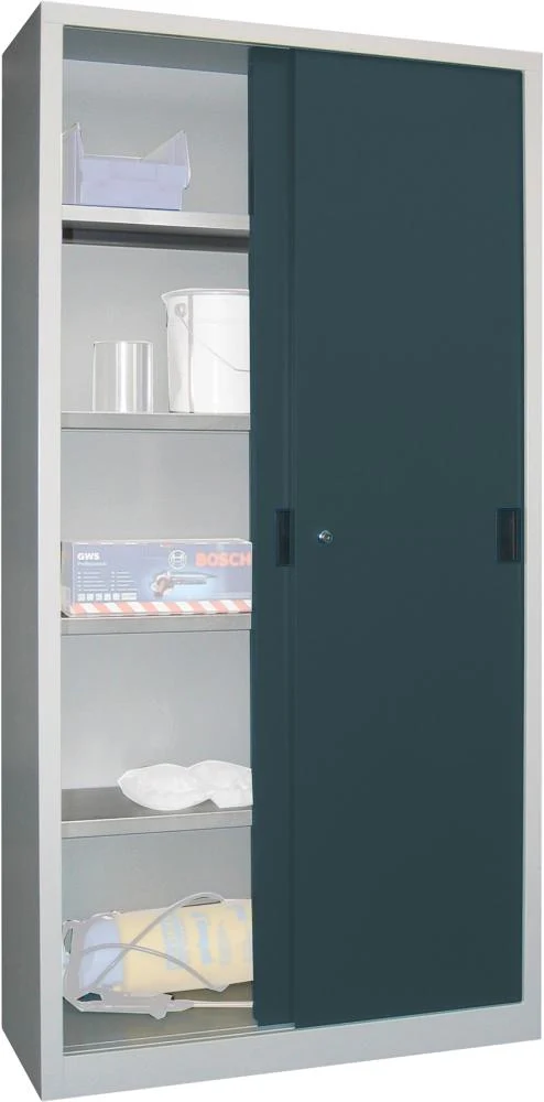 Armoire à portes coulissantes PAVOY, L1000xP400xH1950 mm 4 étagères galvanisées RAL 7035/7016