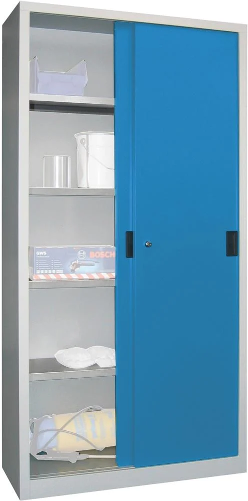 Armoire à portes coulissantes PAVOY, L1000xP600xH1950 mm 4 étagères galvanisées RAL 7035/5012